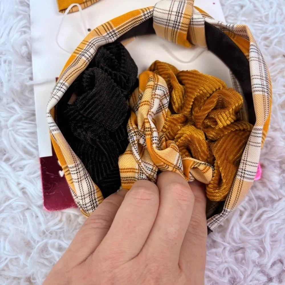 NWT Nicole Miller Girls Yellow Plaid preppy clueless Hair Accessory Set